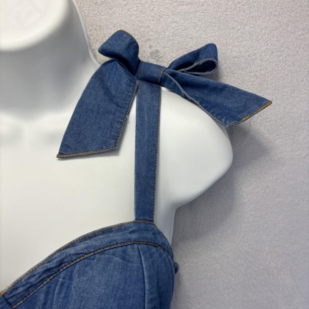 Band of the Free Smocked Babydoll Sundress Womens XS Chambray Bow‎ Sweetheart - Picture 10 of 15